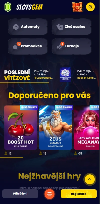 SlotsGem casino bonus 120 % až 600 € - nejlepší zahraniční online casino